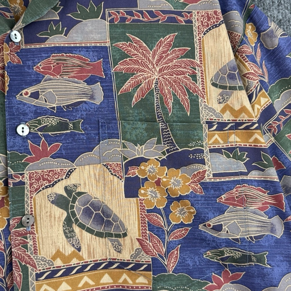 Tori Richard Button Up Shirt Mens L Multicolor Turtle Palm Trees Hawaiian USA - Picture 5 of 11